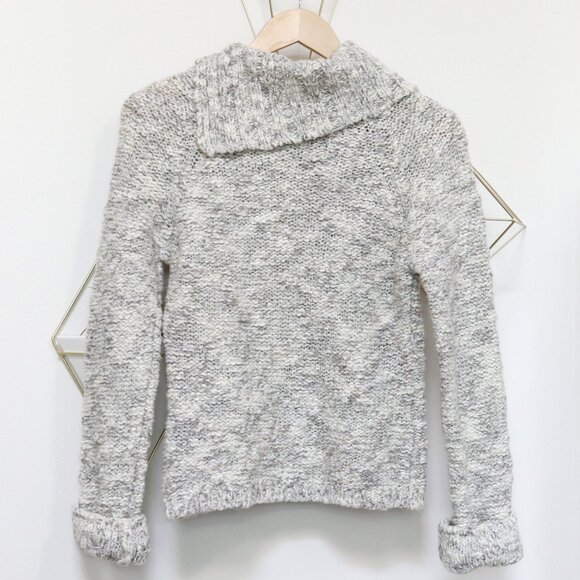Y2K Cloud Grey/Ivory Marl Knit Sweater w/ Asymmetric Side Button Detail, Fitted - Picture 6 of 8